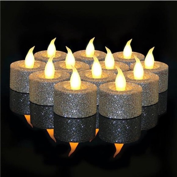 LED Silver Candles Battery Operated, Pack of 12, Flameless Tea Lights Candles - Picture 1 of 6